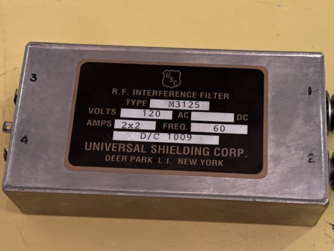 RF Interference Filter 2 wire 120VAC 60Hz 2x2 Amps Data Security M3125 D/C 1009