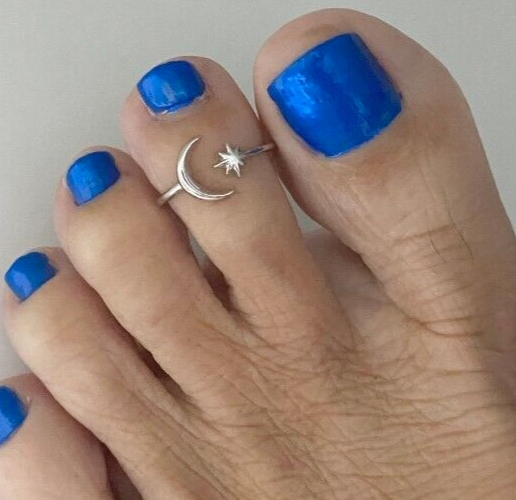 Women's Beautiful Solid Metal Star & Moon Toe Ring White Gold Plated Silver