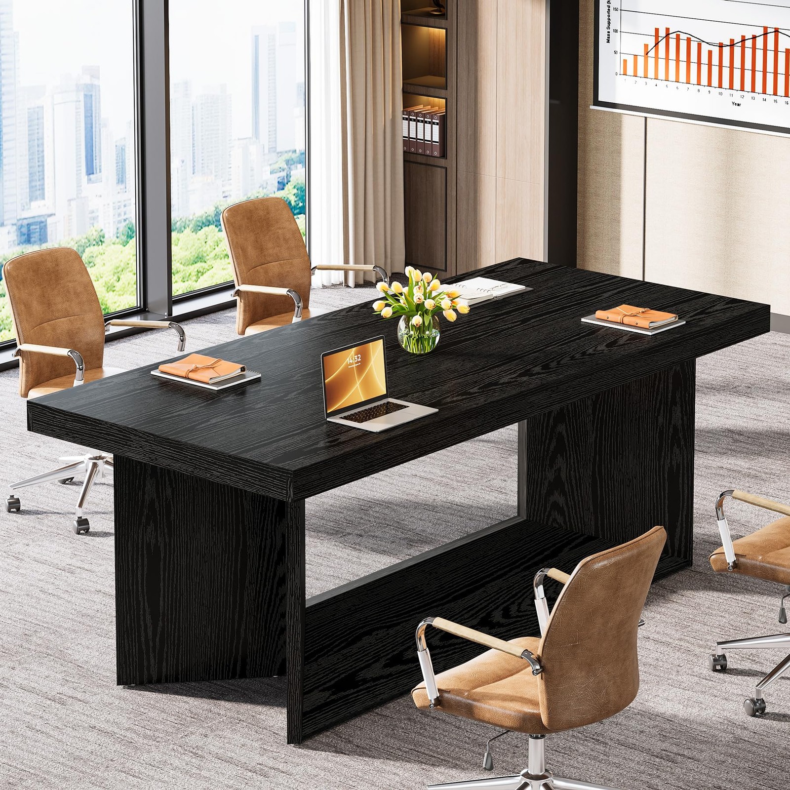 63英寸大号行政重型Pedestal Writing Desk 家庭办公 黑色