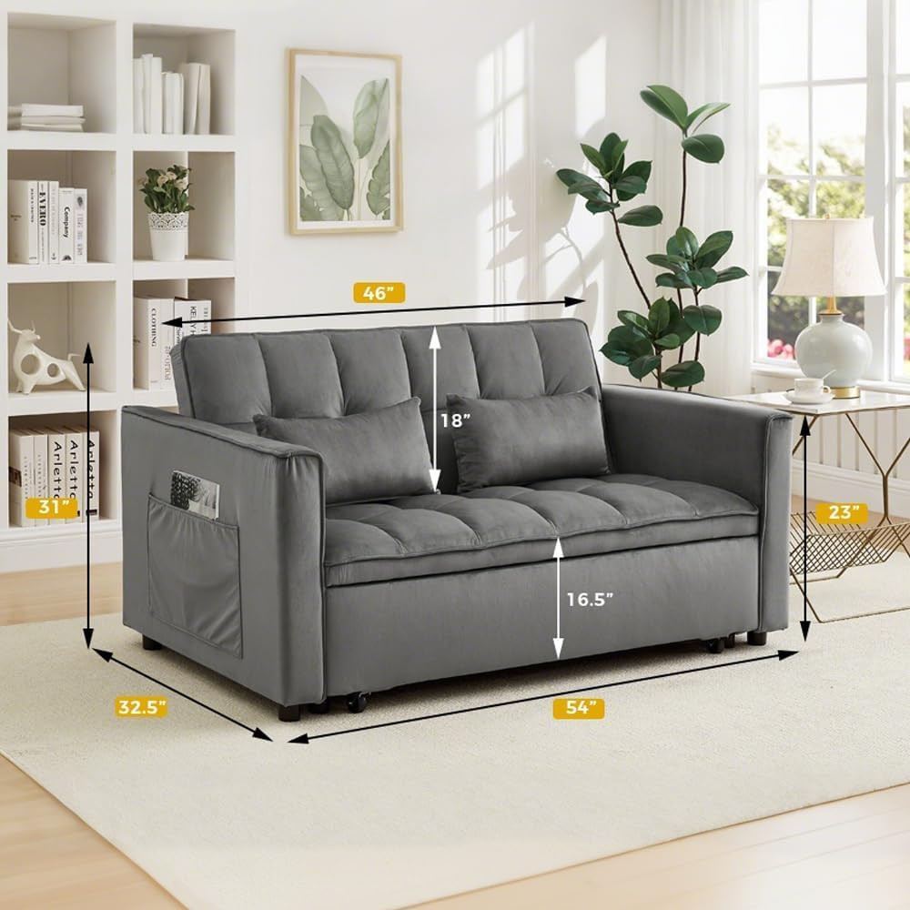 Modern Convertible Loveseat Sleeper Sofa Bed for Small Spaces - Grey