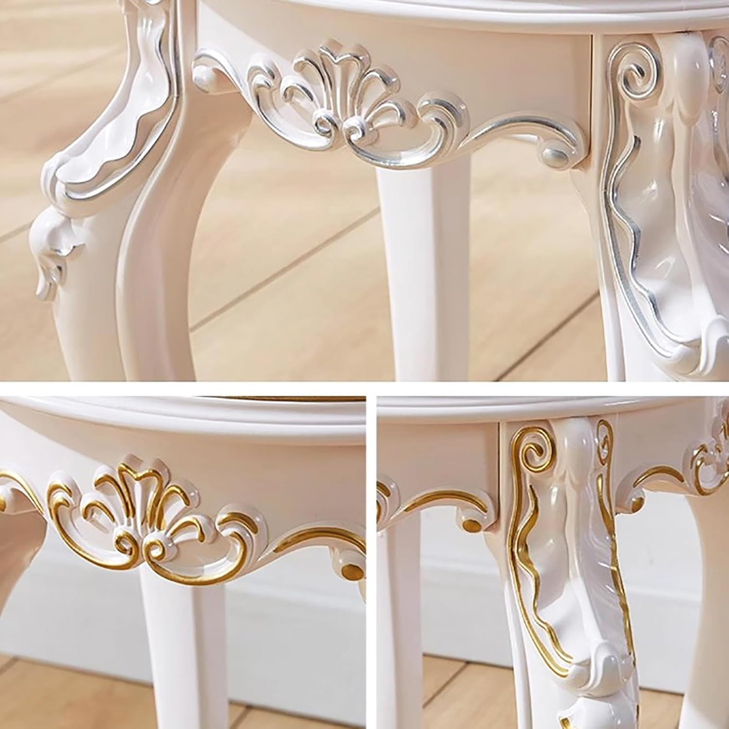 Victorian Golden Velvet Vanity Stool & Chair Set - Round & Rectangular