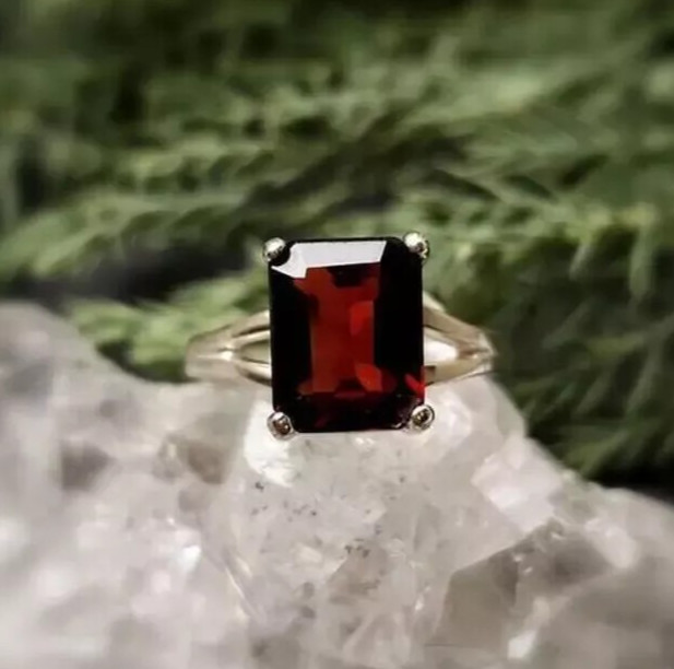 Emerald Cut Garnet Ring, 925 Sterling Silver, Natural Gemstone Handmade Ring