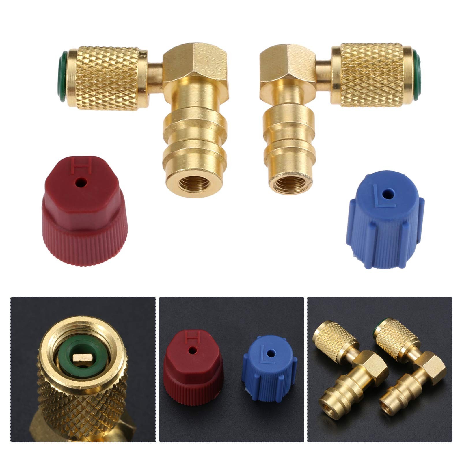 R12 to R134 A High/Low AC Fitting Port Retrofit Conversion Adapter, Quick Cou...