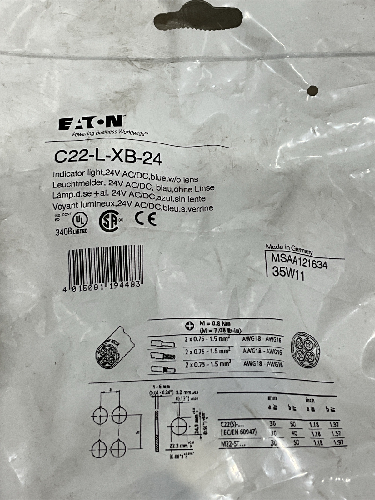 Eaton C22-L-XB-24 Pushbuttons Nos Surplus