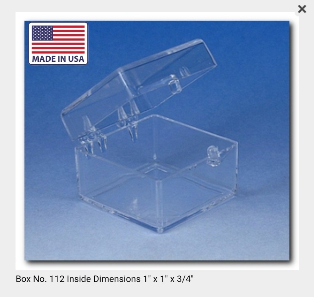 16 Small Hinged Plastic Storage Boxes 1" x 1" x 3/4"  Clear as glass!