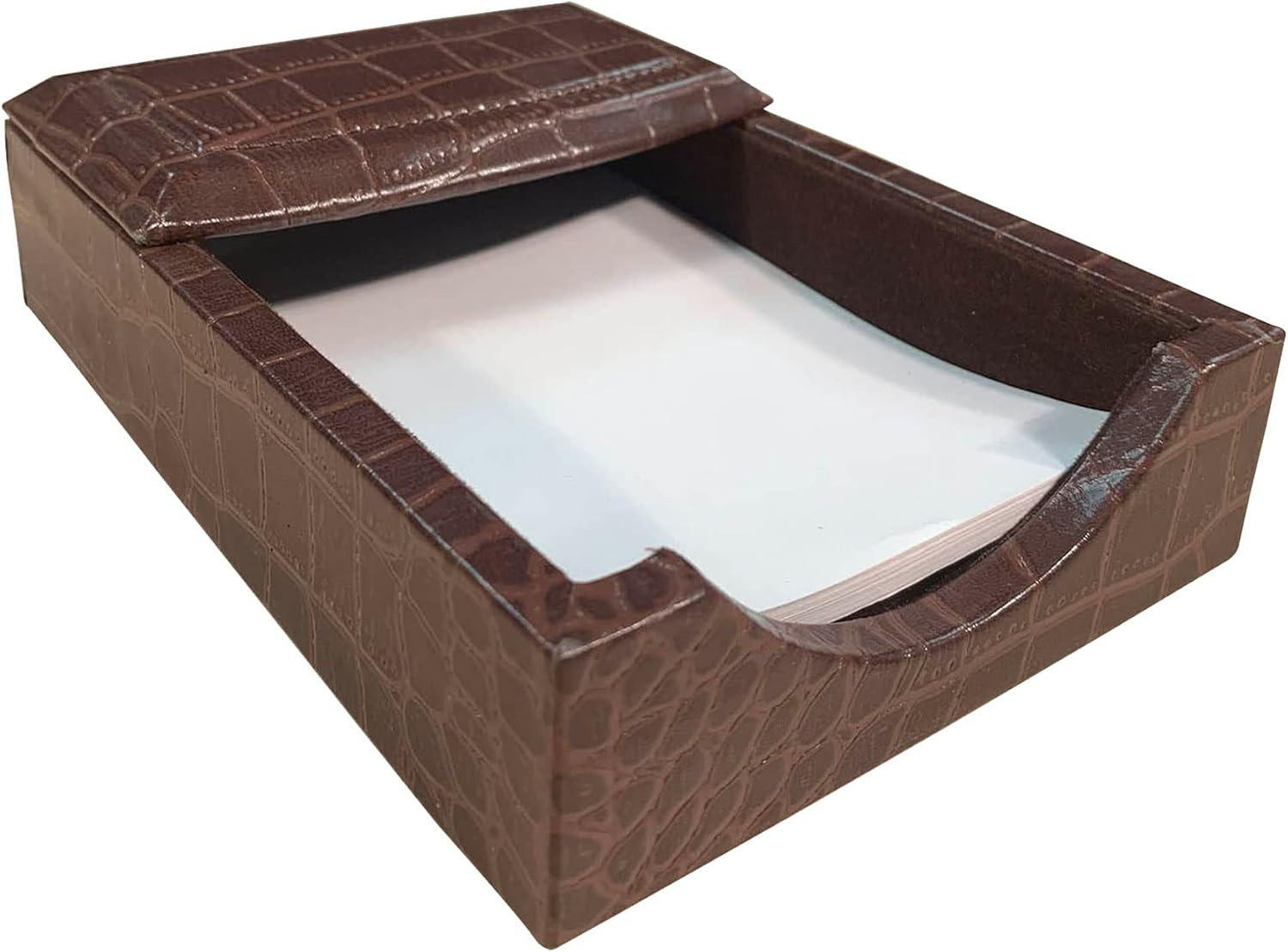 Brown Crocodile Embossed Leather Memo Holder, 4-Inch by 6-Inch
