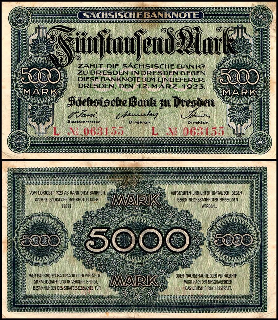 Germany 5000 Mark, 1923, P-S957, Used