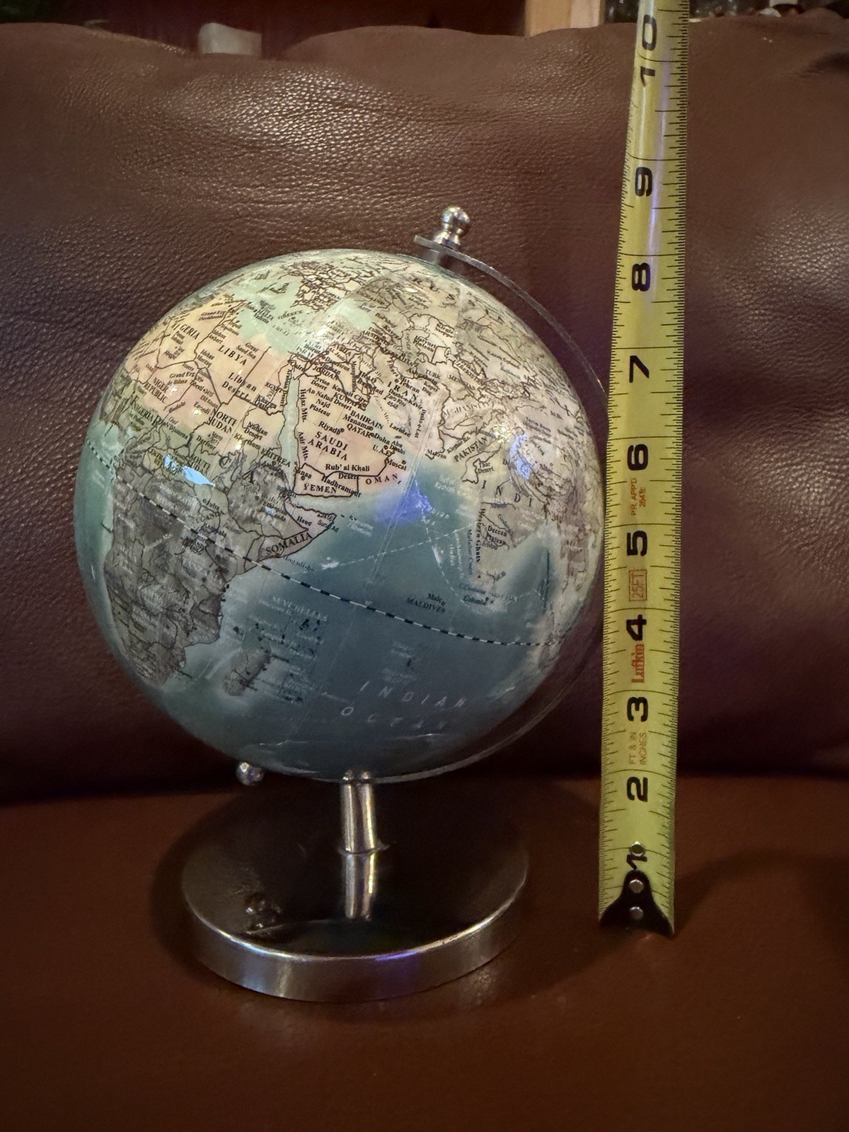 Small World Map Globe 9” Table Office Desk Top Chrome Bracket & Base Rotates