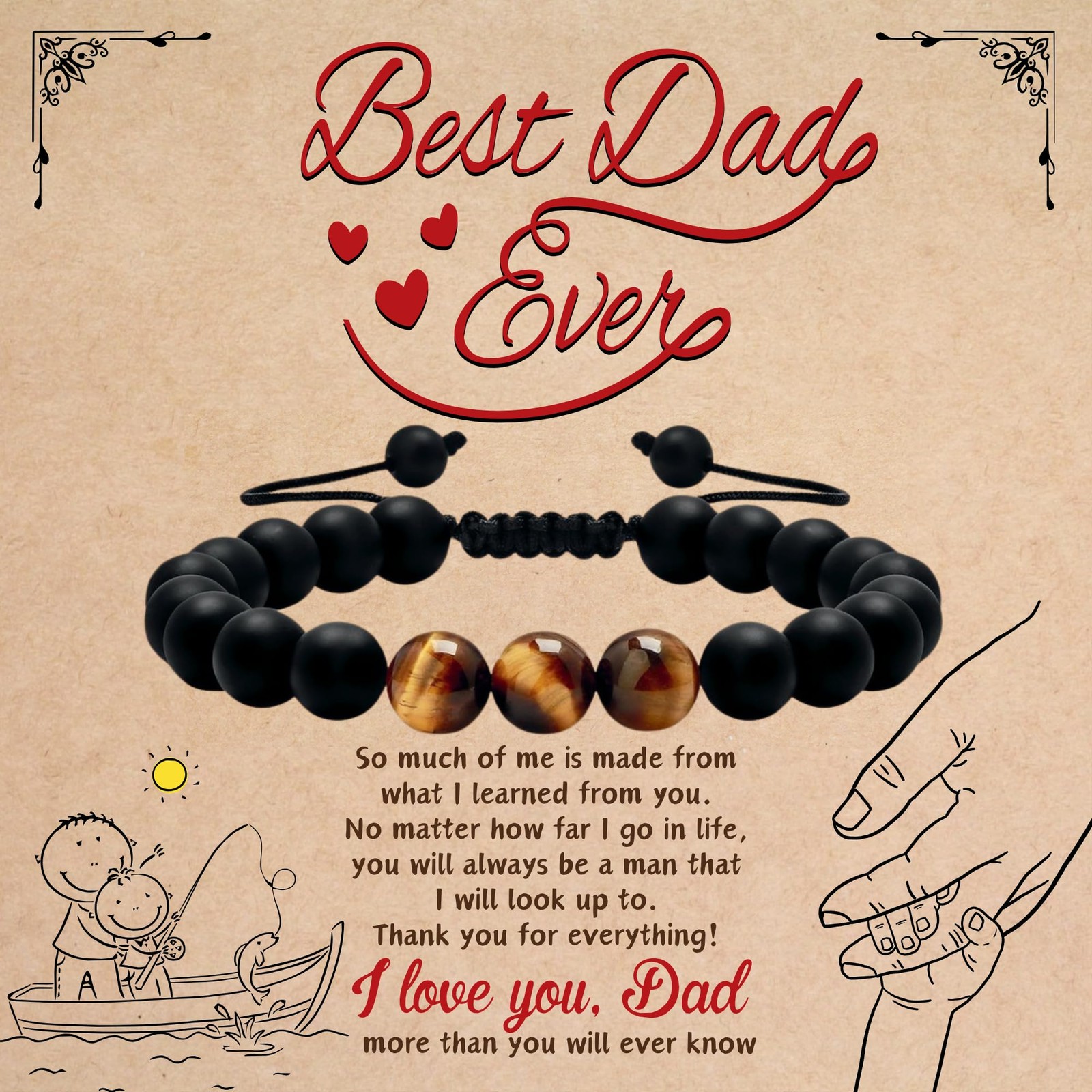 Natural Stone Bracelet for Dad – Meaningful Gift from Daughter or Son –...