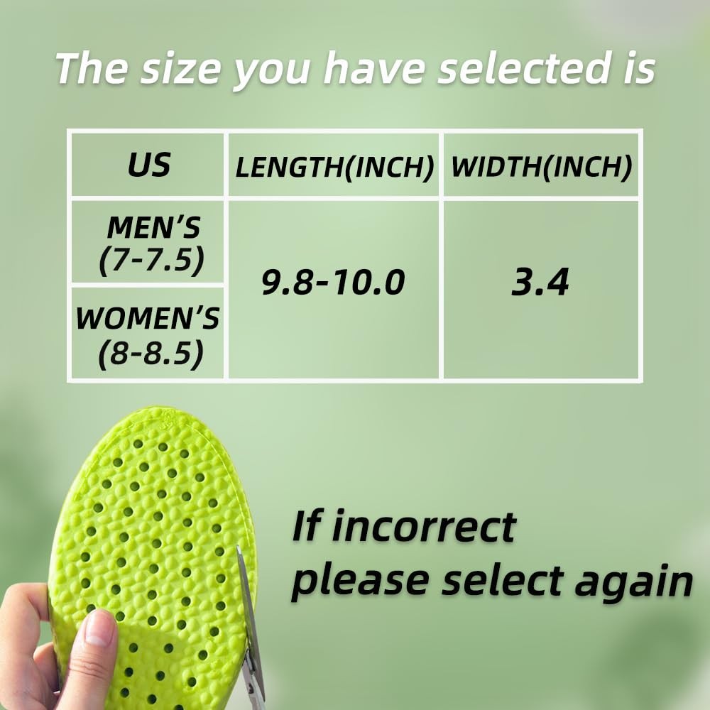 Shoe Insoles for Men Women, Memory Foam 7-7.5 / Women 8-8.5, Green