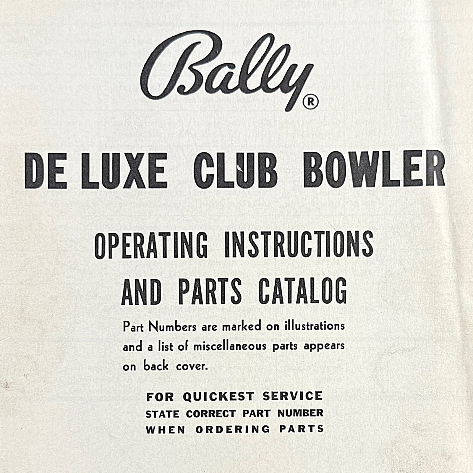 Bally De Luxe Club Bowler Shuffle Game Machine Manual Operating Parts ORIGINAL