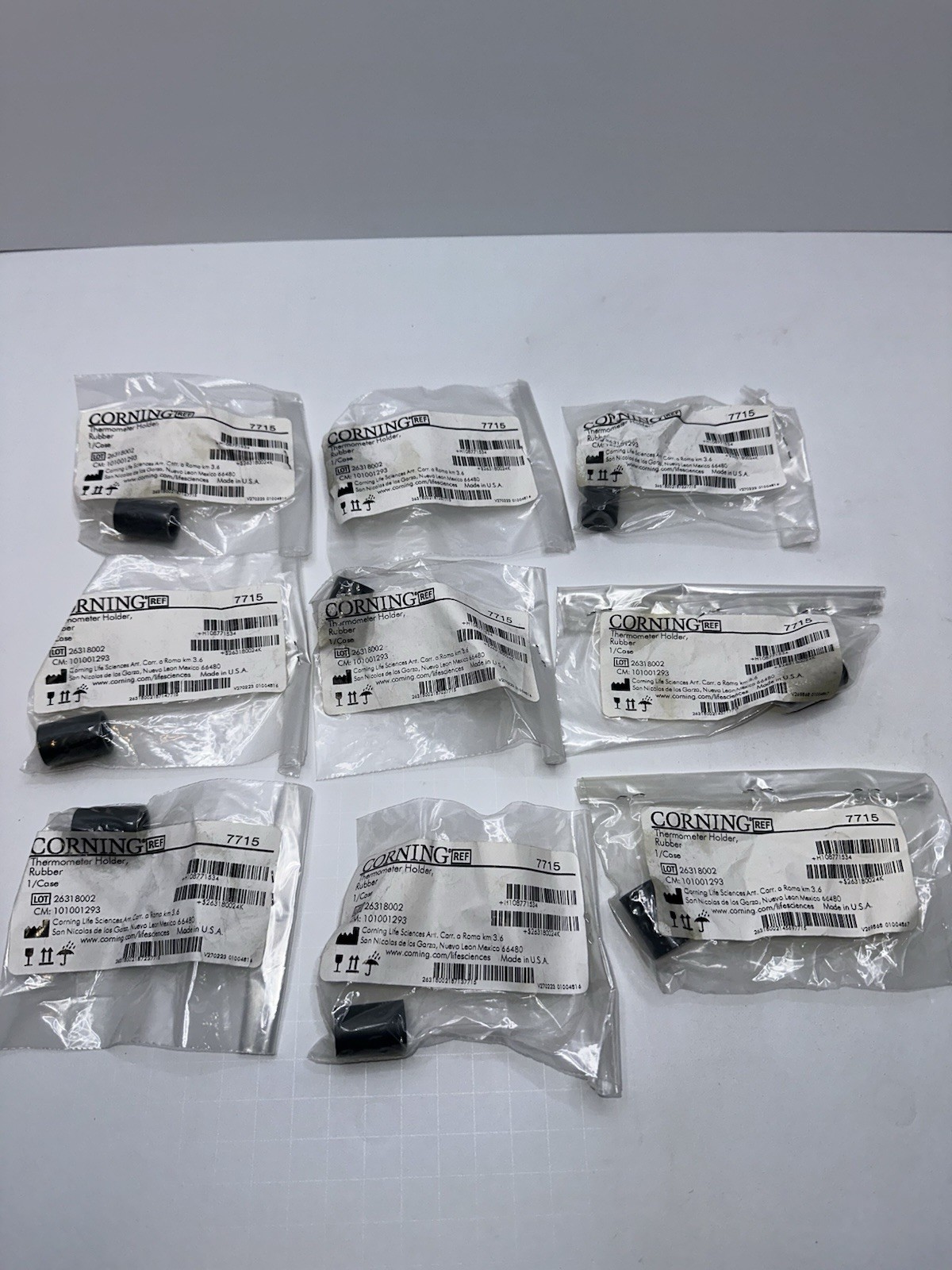 Lot of 9 Corning 7715 Thermometer Holders Rubber Black Lab Glassware