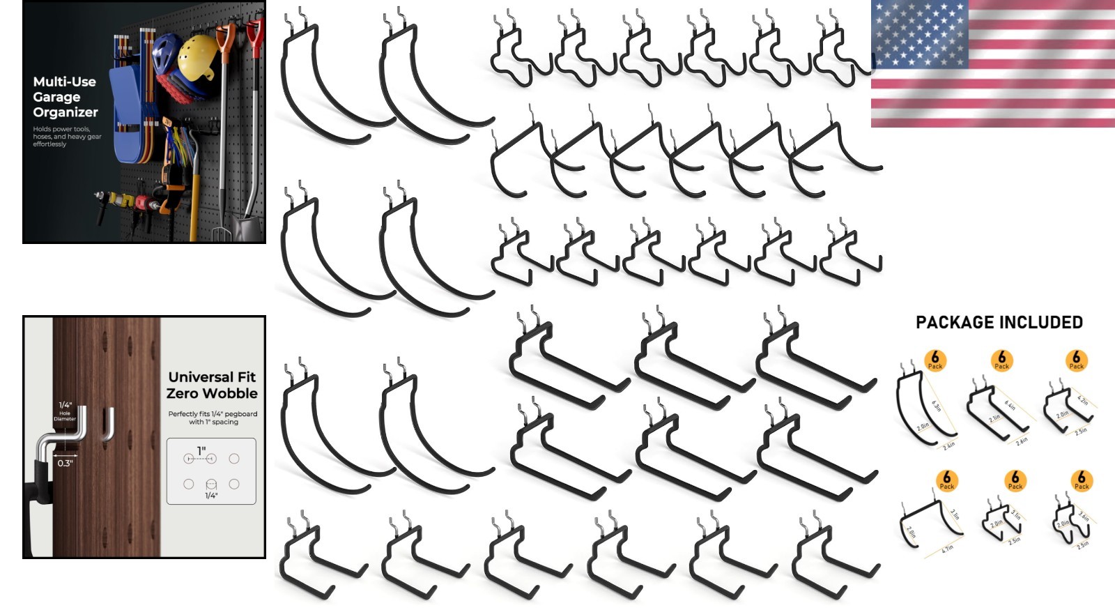 Pegboard Hooks 36 Pack Steel Garage Tool Organizer