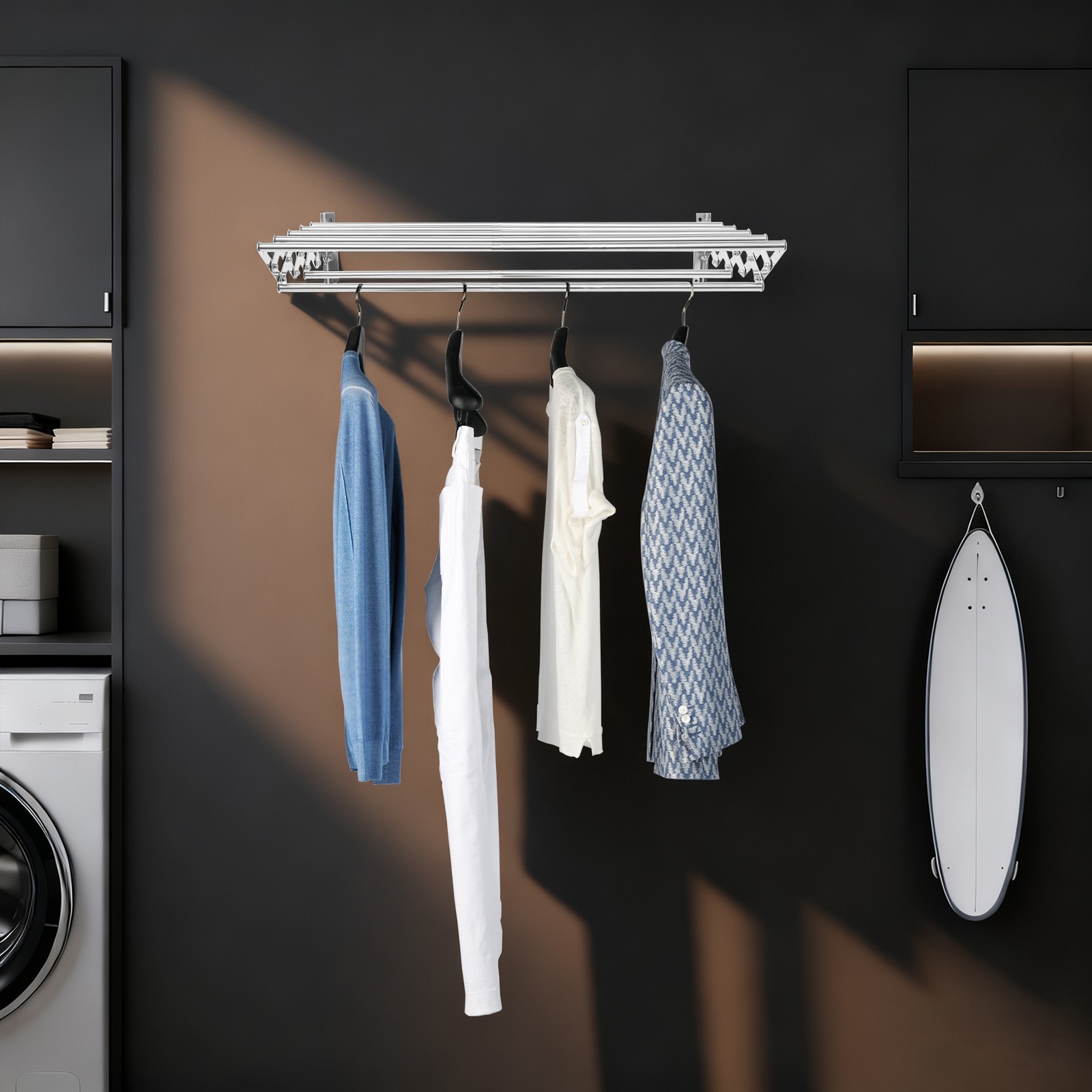 Wall Mounted Clothes Drying Rack Stainless Steel Retractable Laundry Drying Rack