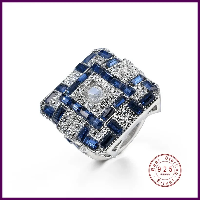 Anillo Cuadrado De Plata De Ley S925 Para Mujer Sortija De Pareja Circonita