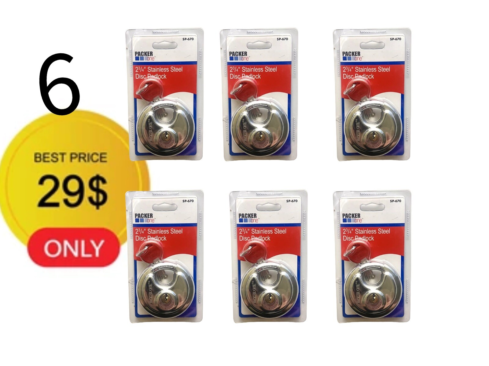 6 Armor Disc Padlock Trailer BrassCylinder Storage Locks StainlessKeyed Same