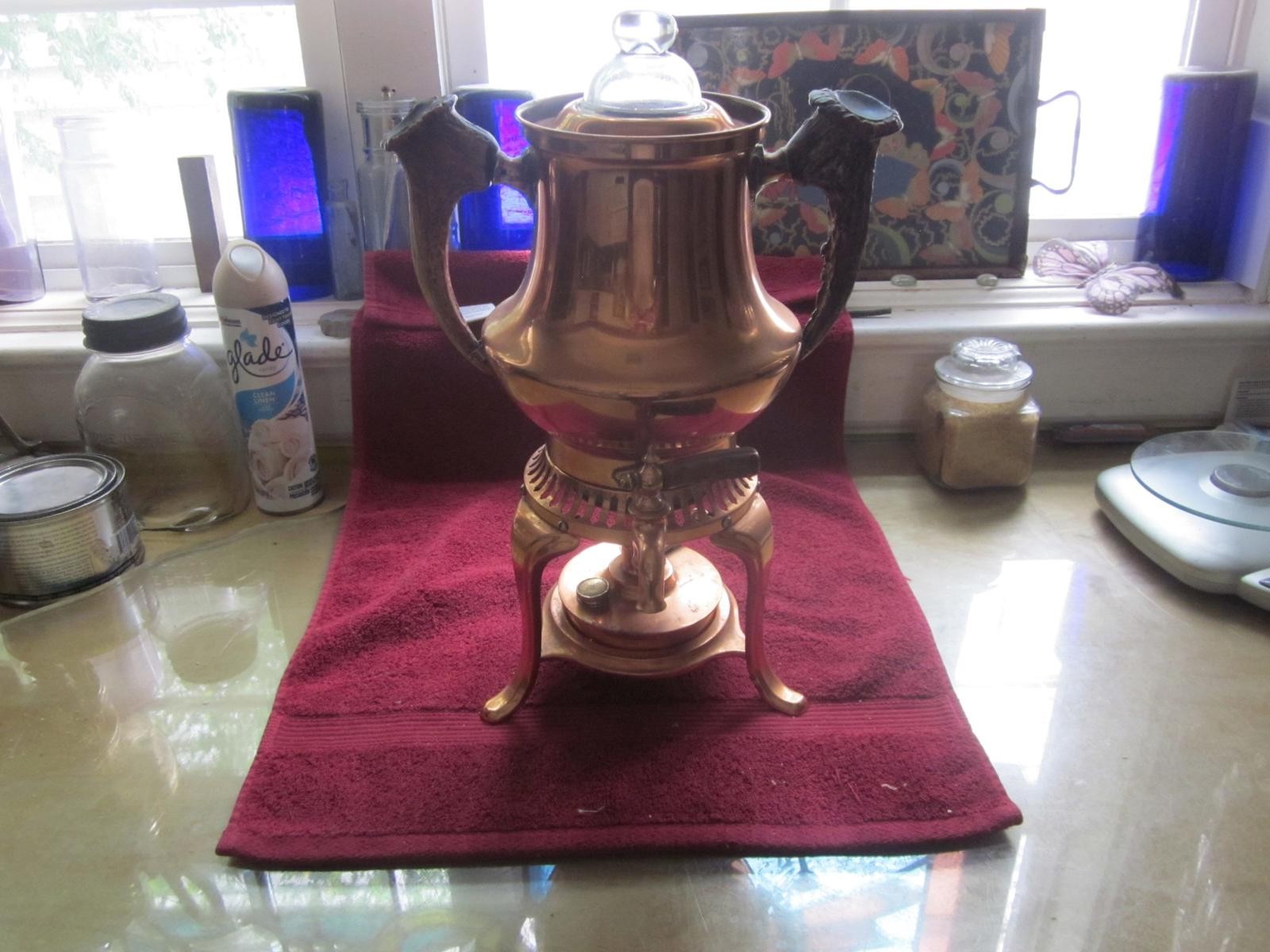 1 Art Nouveau Copper, Brass and Horn Percolator, now its a cold drinks server