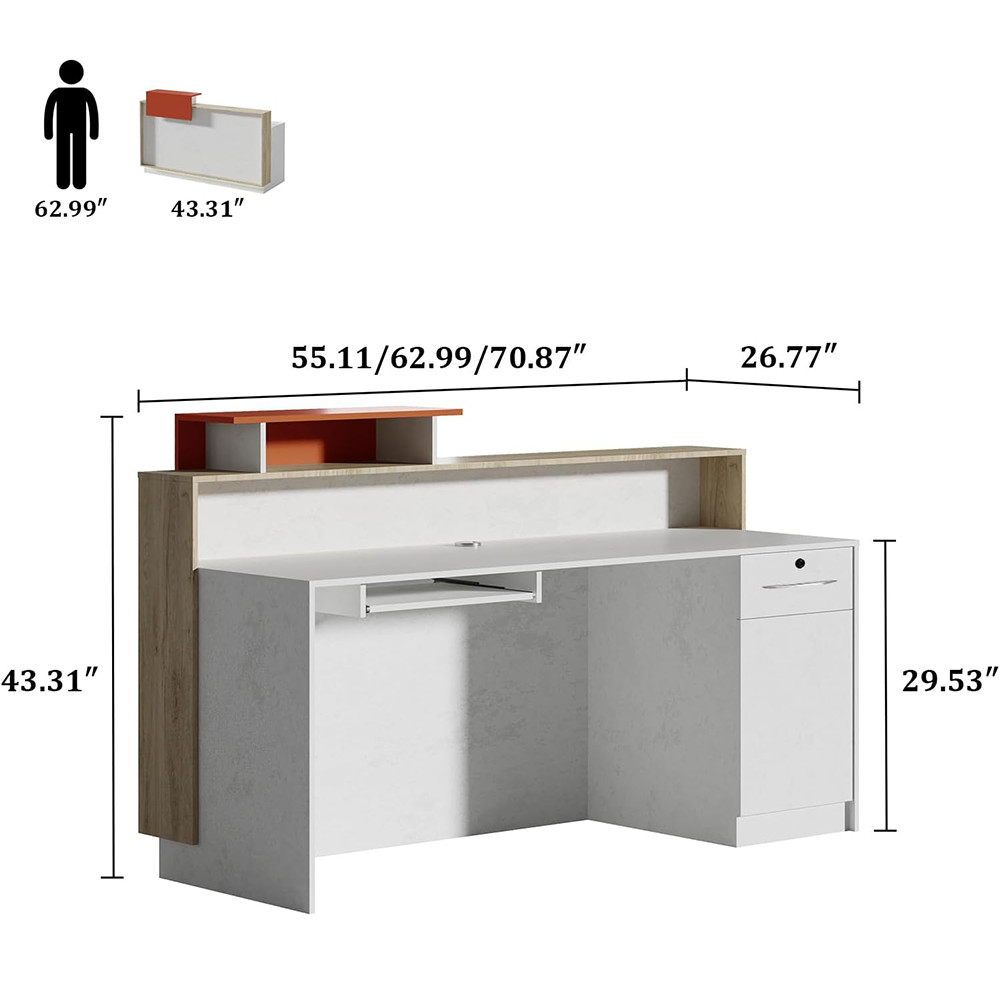 55-71" LED Reception Desk White Stone Modern Front Counter Drawer Cabinet