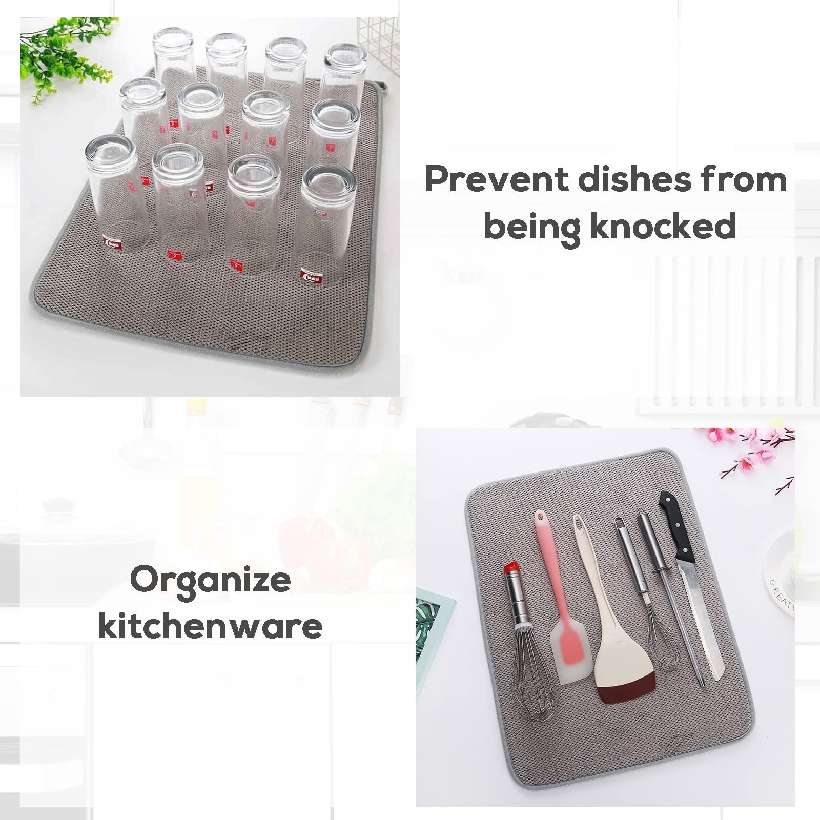 2 Pack Microfiber Dish Drying Mat,Absorbent Dish Drainer Kitchen Counter,Supe...