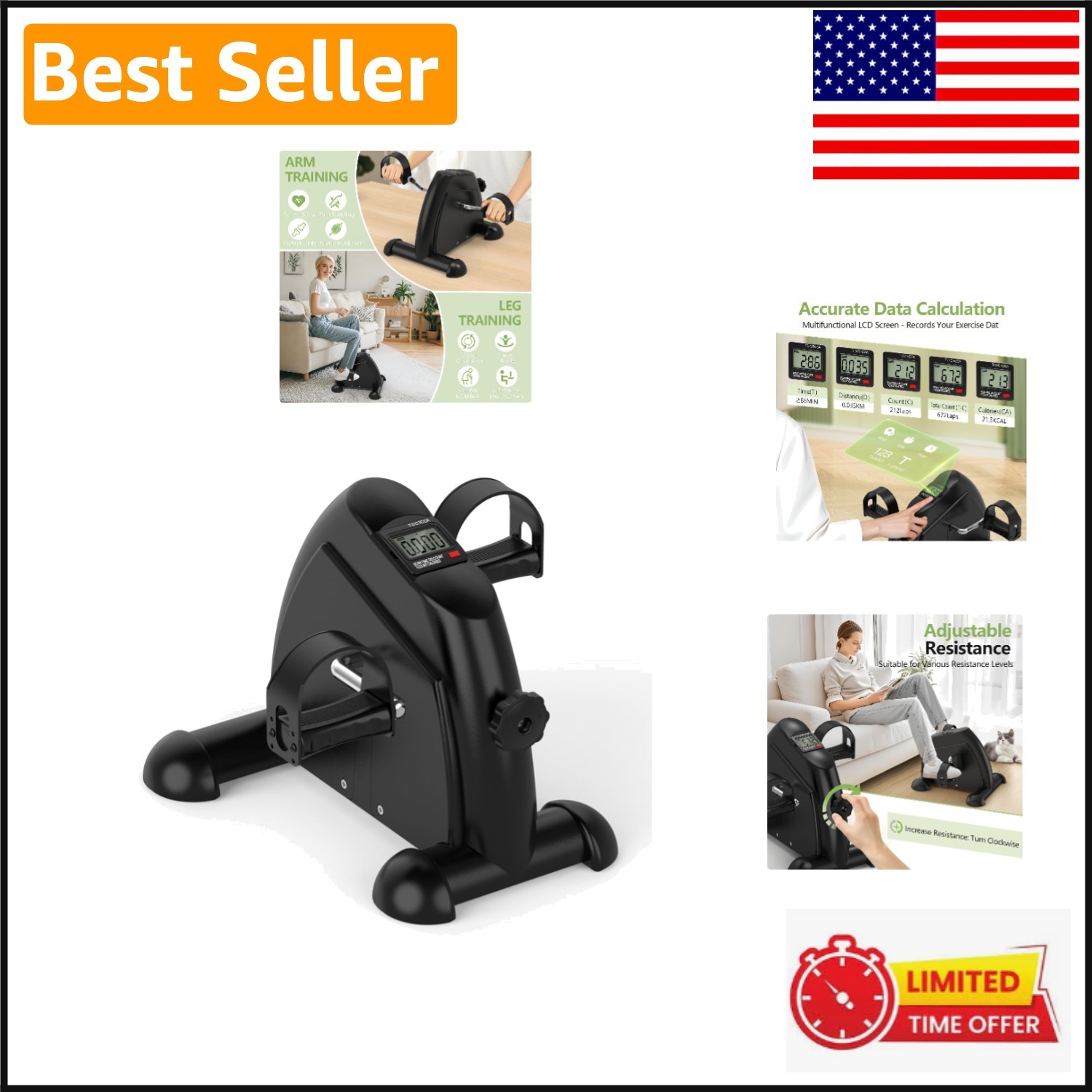 Seated Electric Leg Exerciser with LCD Monitor - Lightweight & Whisper-Quiet