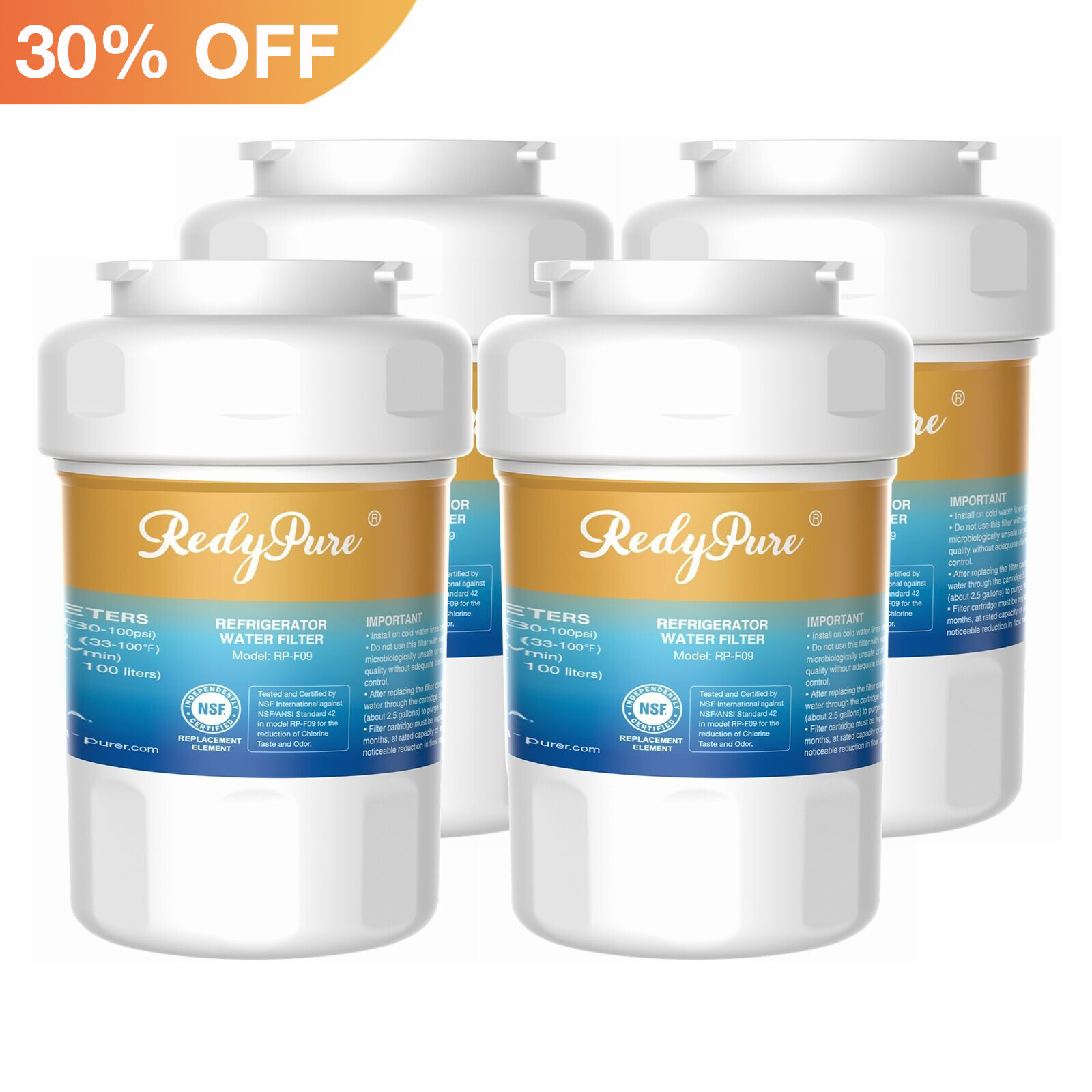 4 Pack Fit for GE SmartWater MWF GWF GWFA HWFA 46-9991 Refrigerator Water Filter