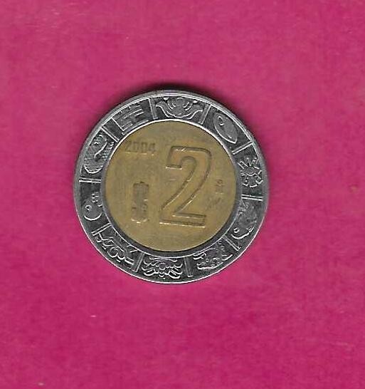 MEXICO MEXICAN KM604 2004 VF-VERY FINE-NICE CIRCULATED OLD BI=METAL 2 PESOS COIN