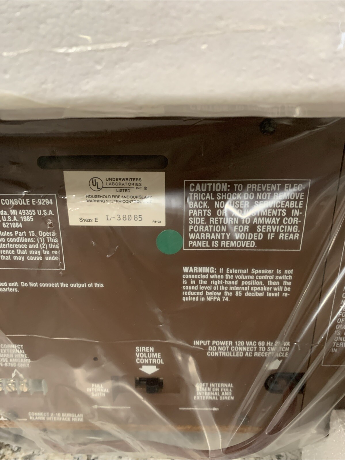 Vintage Amgard E-9294 Alarm Control Unit Security System Sealed Original Box