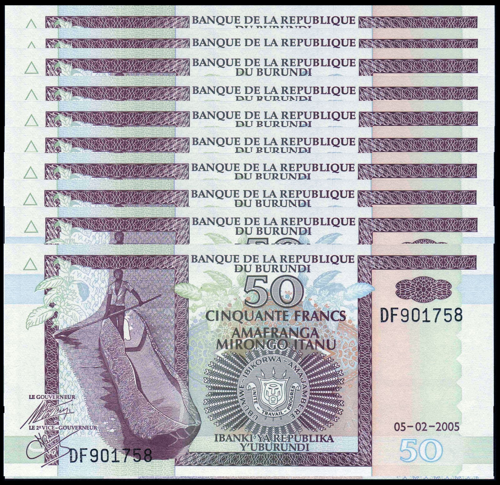 BURUNDI 50 FRANCS 2005 P 36 UNC x 10 PCS