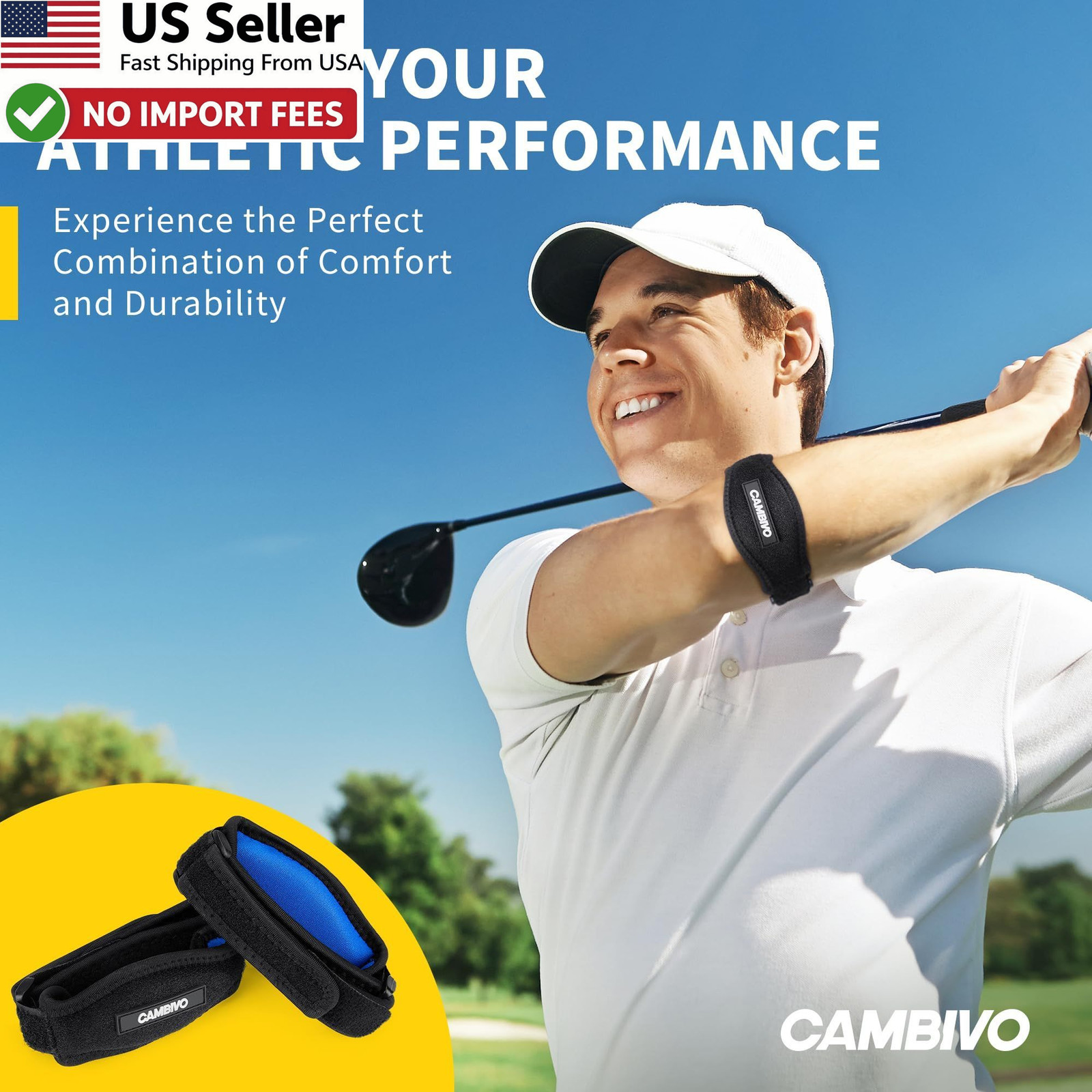 CAMBIVO 2 Pack Tennis Elbow Brace Counterforce Compression Support FROM USA