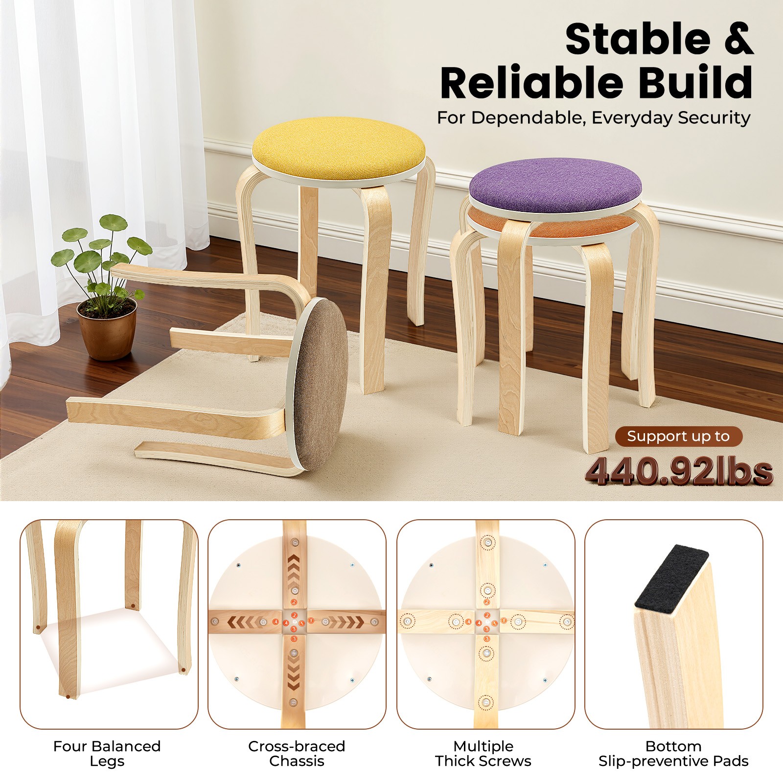 Stackable Stools, Stackable Round Stools, Set of 8 Stacking Wooden Stools NEW