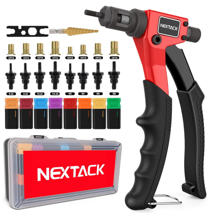 Rivet Nut Tool Kit 8" w/ Drill Bit, 80 Nutserts, Mandrels & Case – One-Hand Use