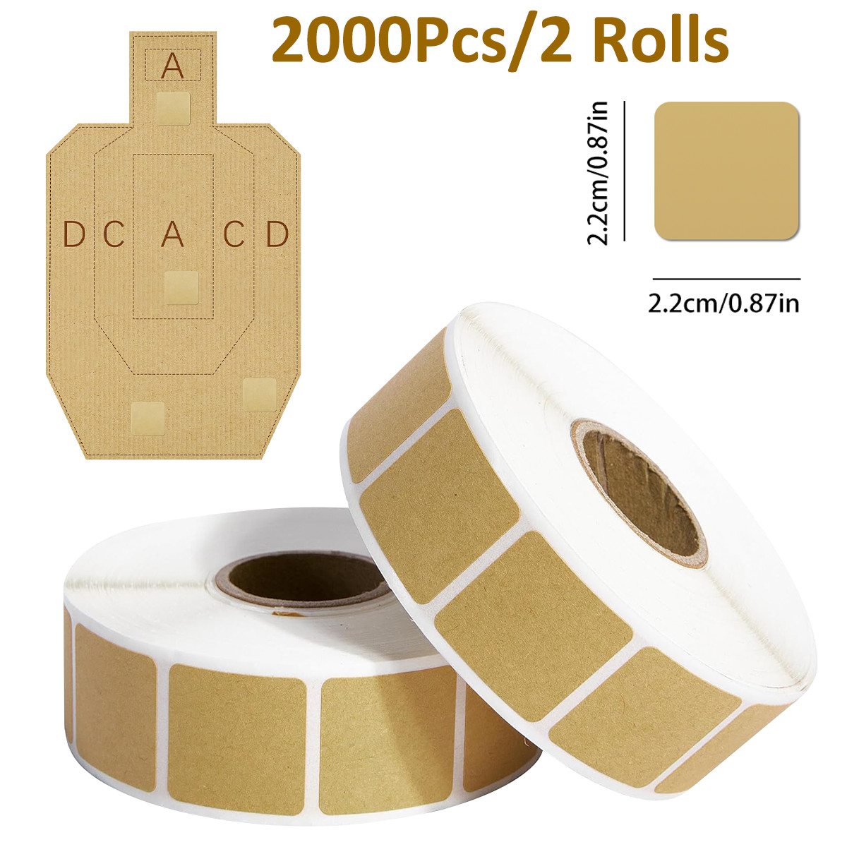 2 Rolls of 2000Pcs Action Target 7/8" Square Bullet Hole Repair Target Pasters