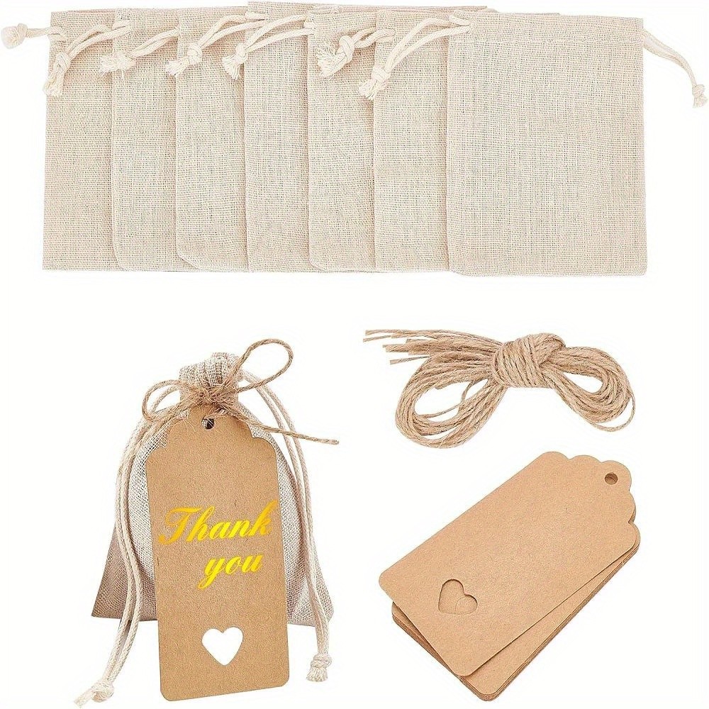 1bag 10pcs Burlap Drawstring Gift Bags 13.5x9.5 cm Beige Burlap Packing Pouches