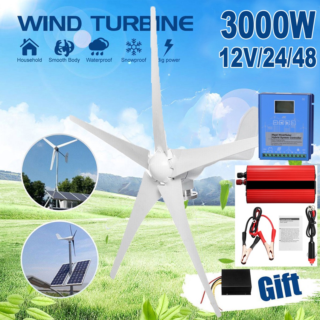 3KW Wind Turbine Generator MPPT Charge Controller Windmill Inverter 12V 24V 48V