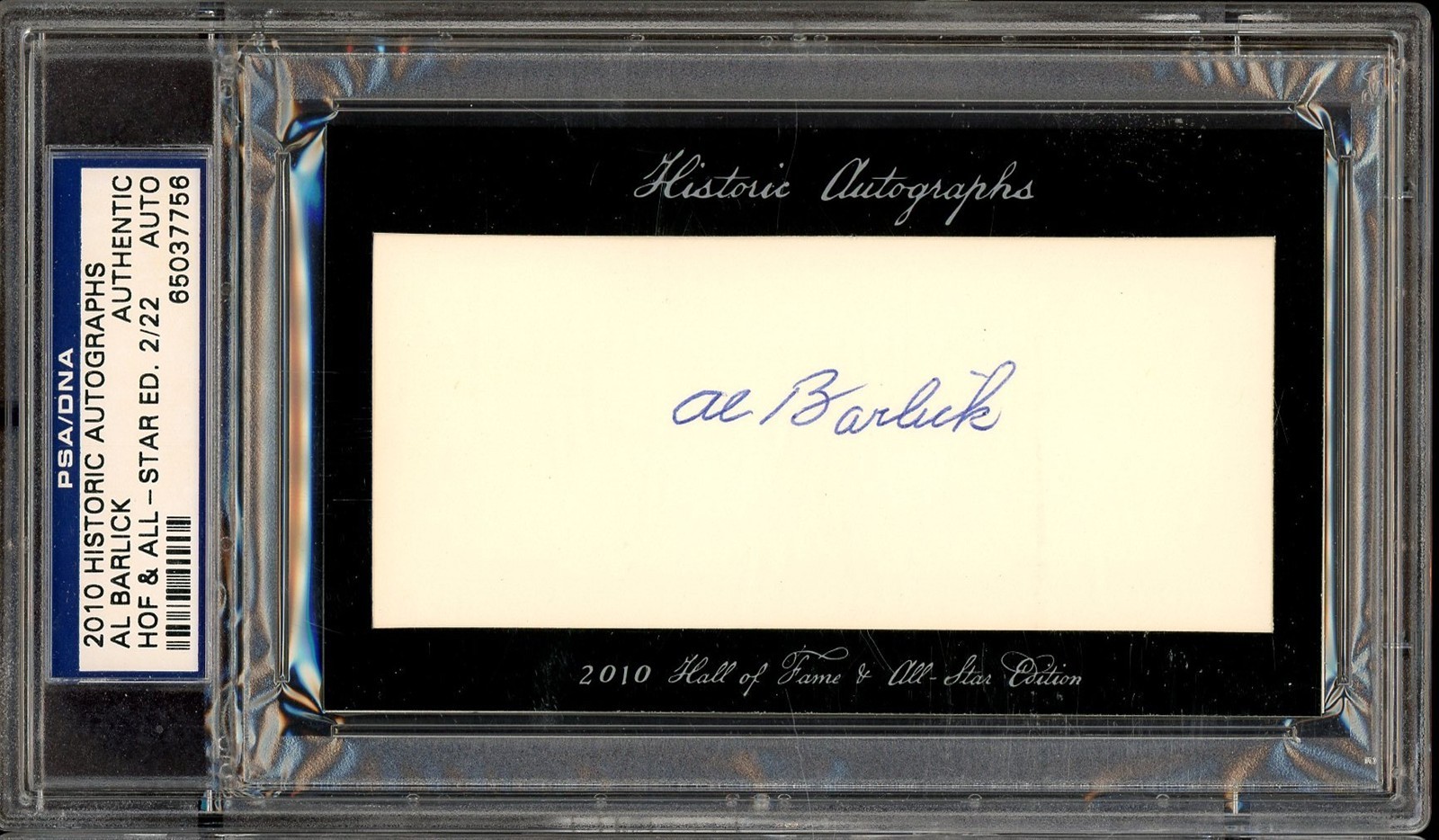 2010 Historic Autographs Al Barlick HOF All-Star Signed Cut Auto PSA DNA A