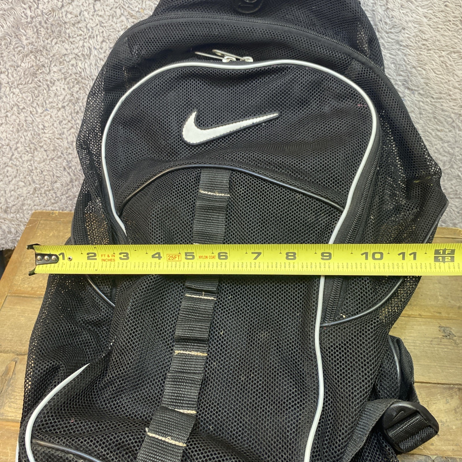 NIKE Vintage Mesh Backpack Y2K Black Book Bag Gym Outdoor Swoosh Vintage