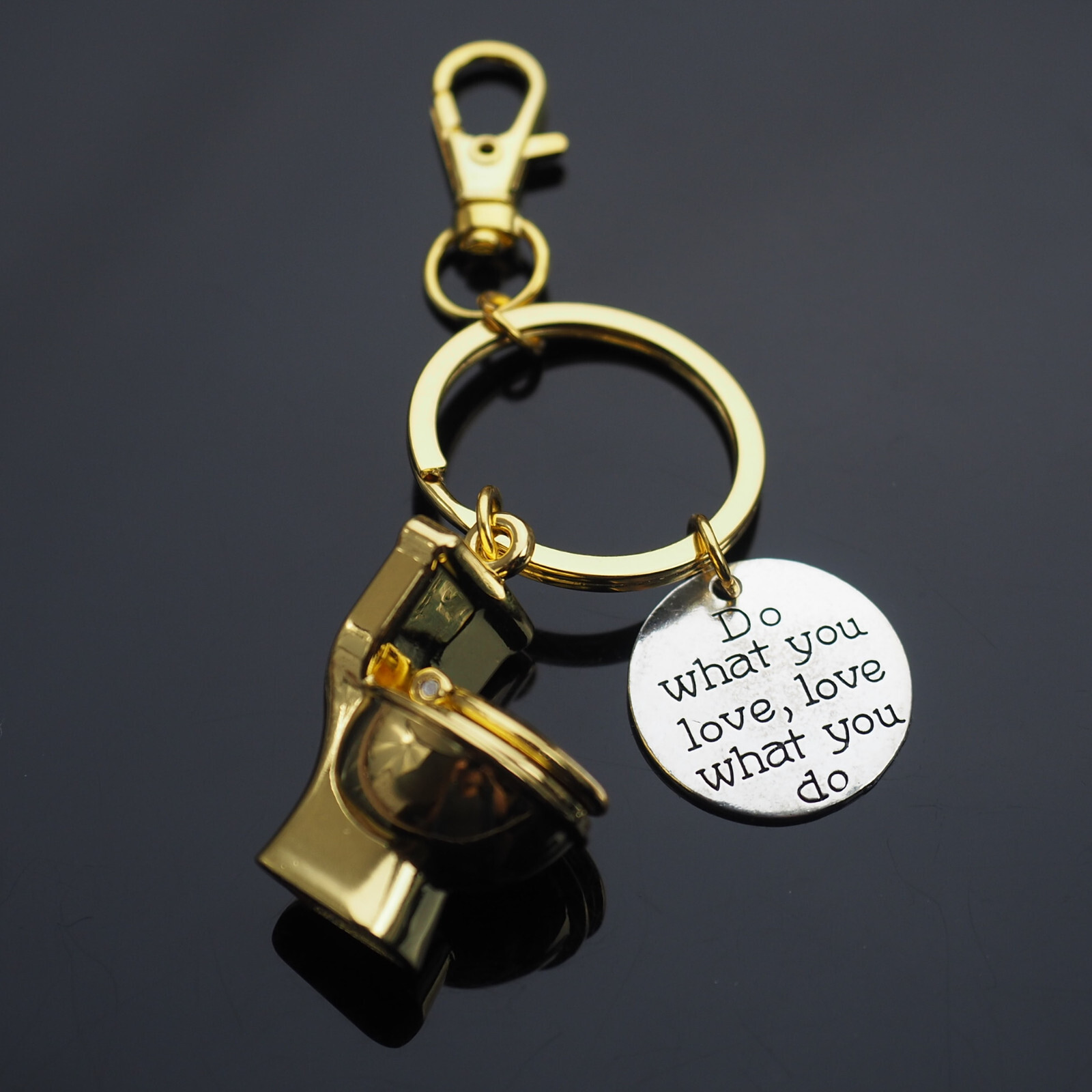Miniature Toilet Bowl Keychain Clip Do What You Love Gold Funny Gag Joke Gift