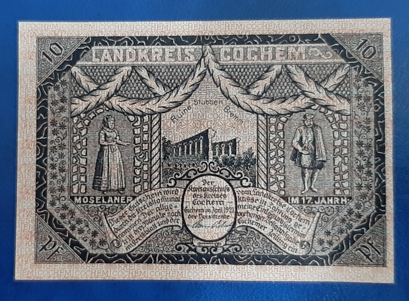 COCHEM NOTGELD 10 PFENNIG 1921 EMERGENCY MONEY GERMANY BANKNOTE (25401)