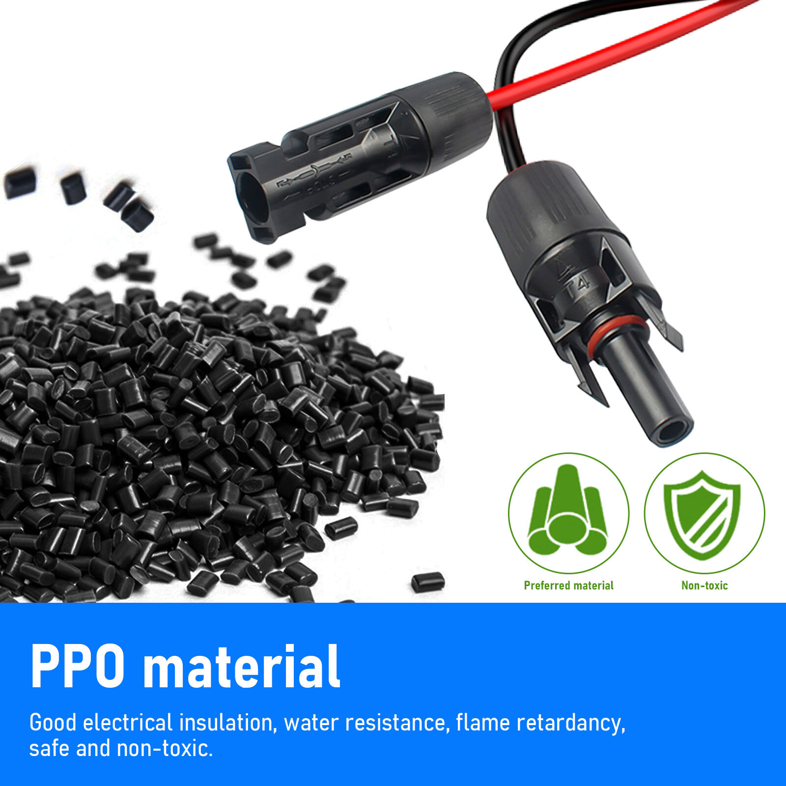 1 Pair Solar Panel Battery Extension Cables 10AWG Solar Panel Cables Black+Red