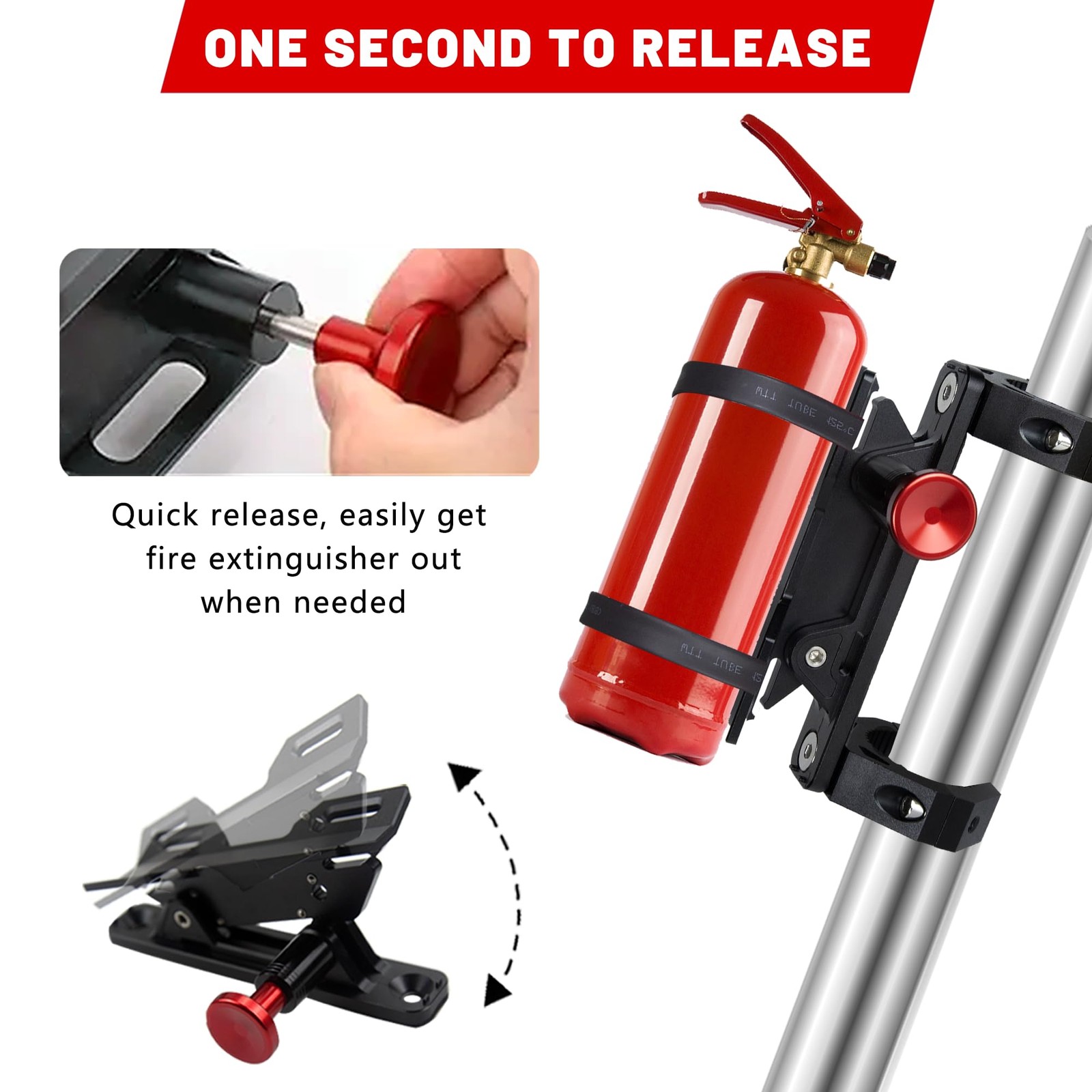 Aluminum UTV Fire Extinguisher Mount Kit for Roll Bar, Quick Release
