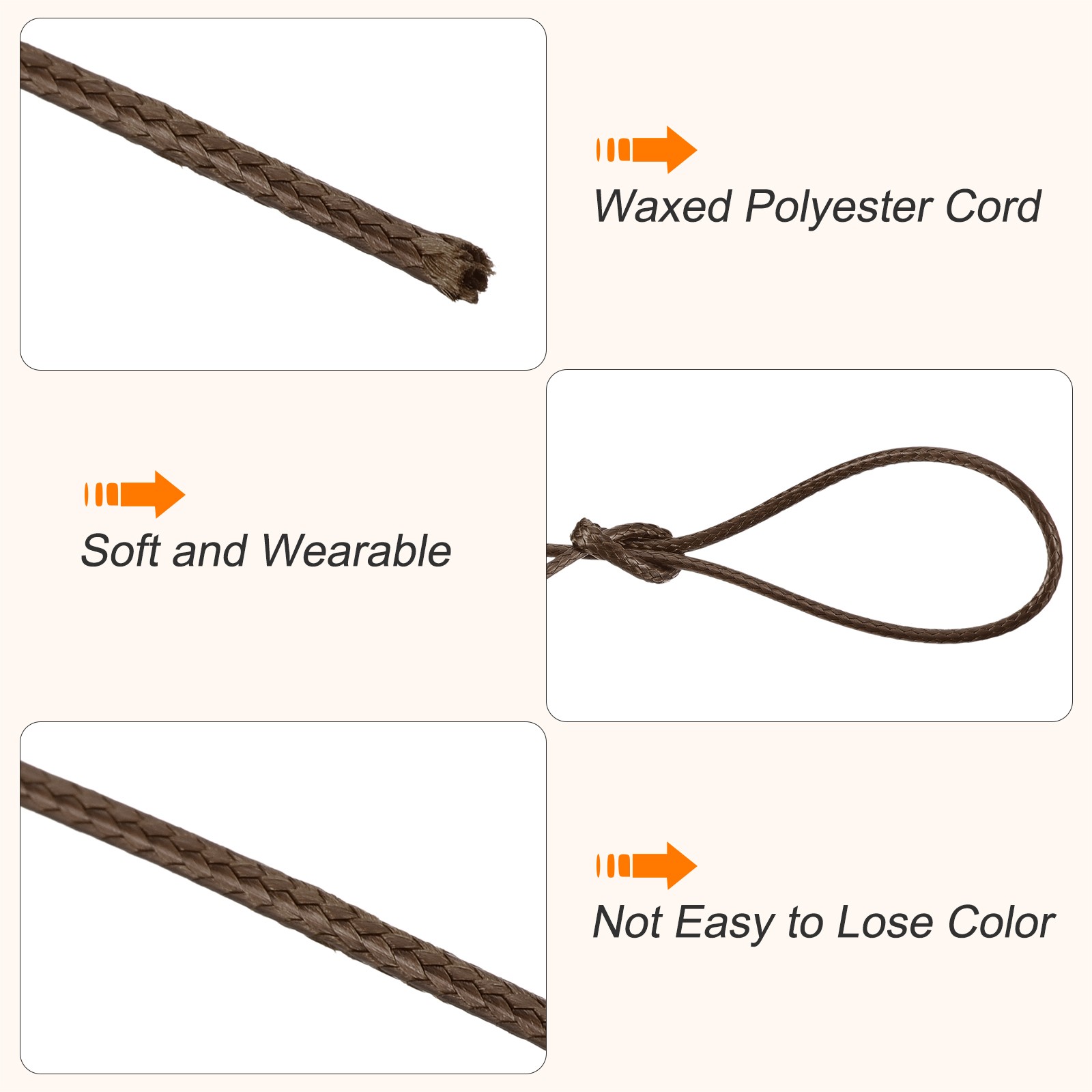 Brown 1mm Waxed Cord 175 Yard Wax Bead Thread String for Jewelry Making