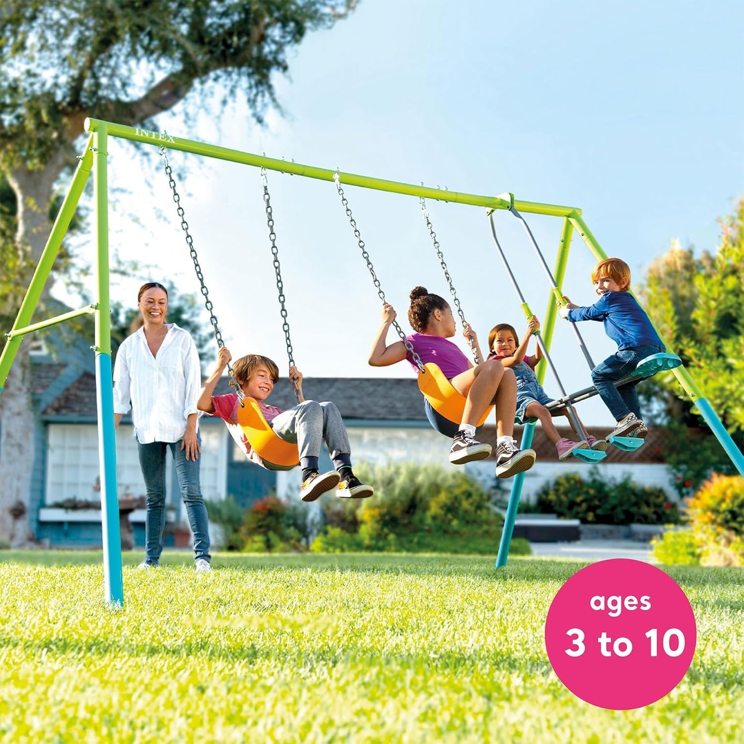 Intex 44121E Three Feature Playground Swing Set with Trapeze Bar, Multicolor