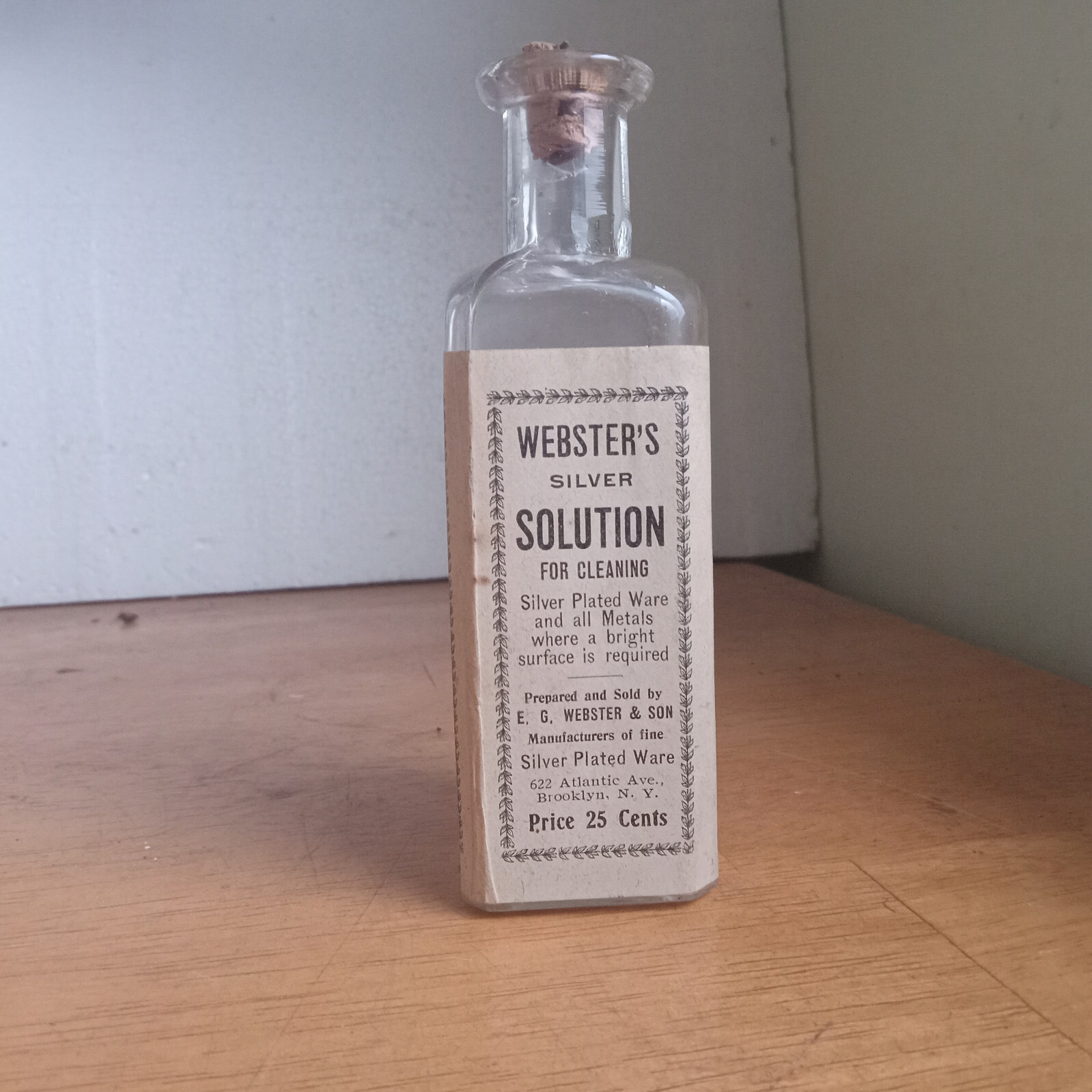WEBSTER'S SILVER SOLUTION BROOKLYN,NY LABELED 1890s HAND BLOWN BOTTLE