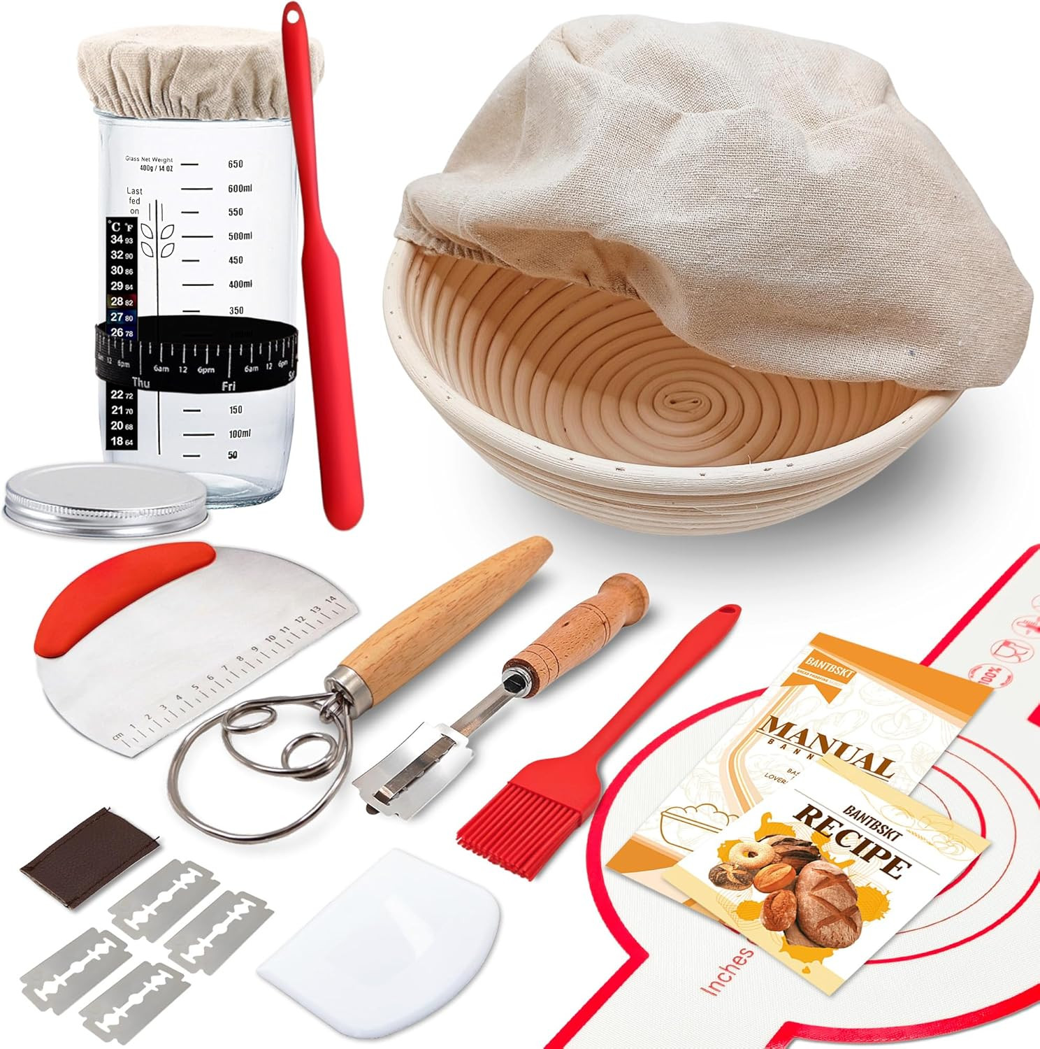 Complete Sourdough Starter Kit, Sourdough Bread Baking Supplies, Banneton Bread