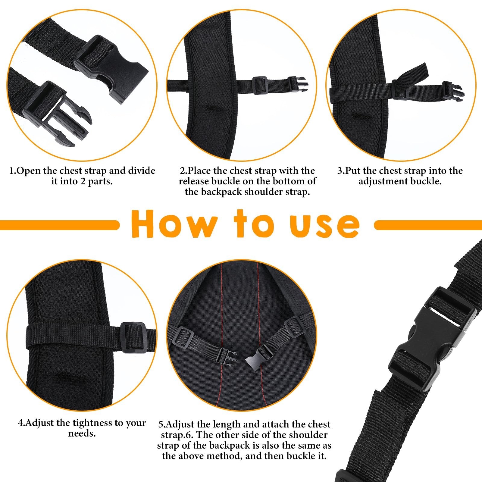 2 Pack Adjustable Backpack Chest Strap, Sternum Straps for Backpacks, Black