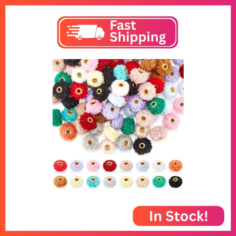 Ferreve 200 Pcs Fluffy Faux Fur Pom Poms Beads Mixed Color Soft Puff Beads for D