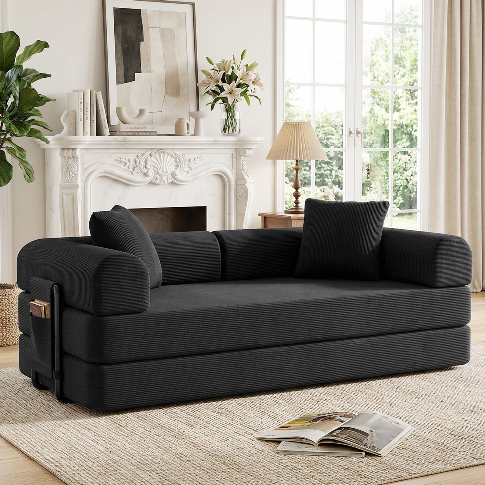 Sofa Bed Couch Sleeper Convertible Pull-Out Bed Couch With Side Pockets Washable
