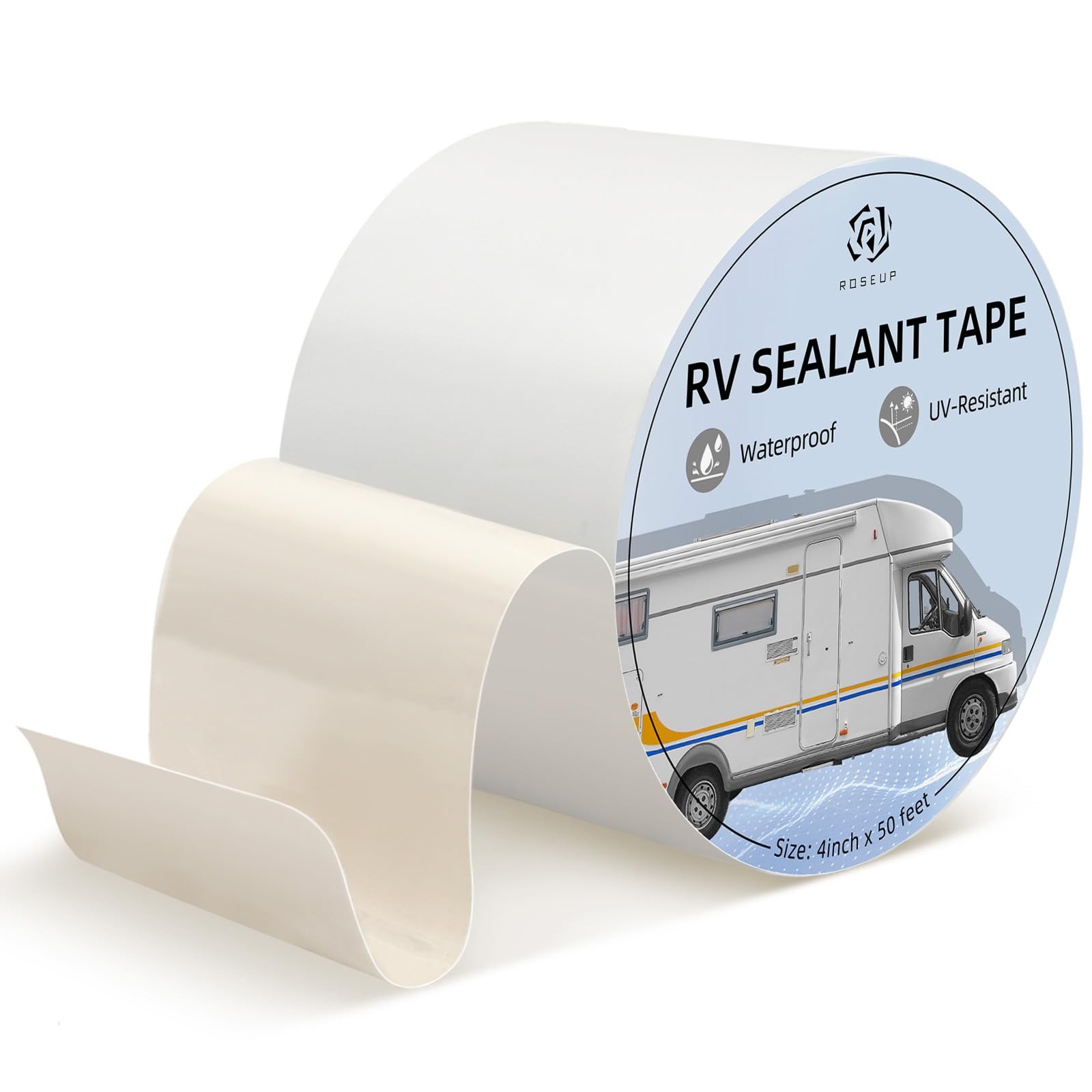 ROSEUP RV Roof Repair Tape 4 in x 50 ft White  UVResistant Weatherproof Seal