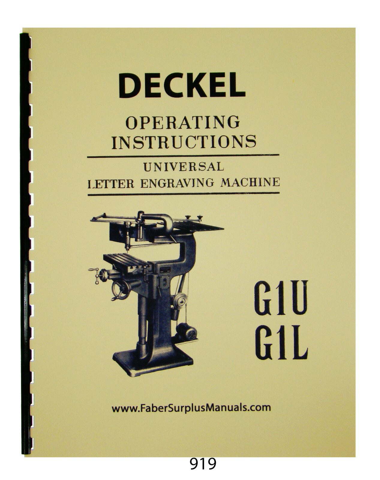 Deckel Universal Letter Engraving Machine G1U, G1L Operating Manual  #919