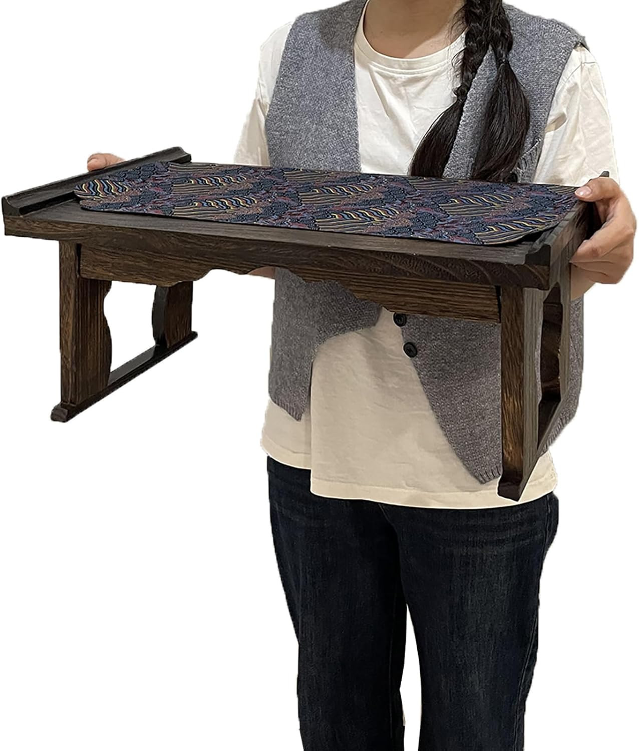 Folding Meditation Table - Japanese Floor & Tea Table, Brown, Compact Design